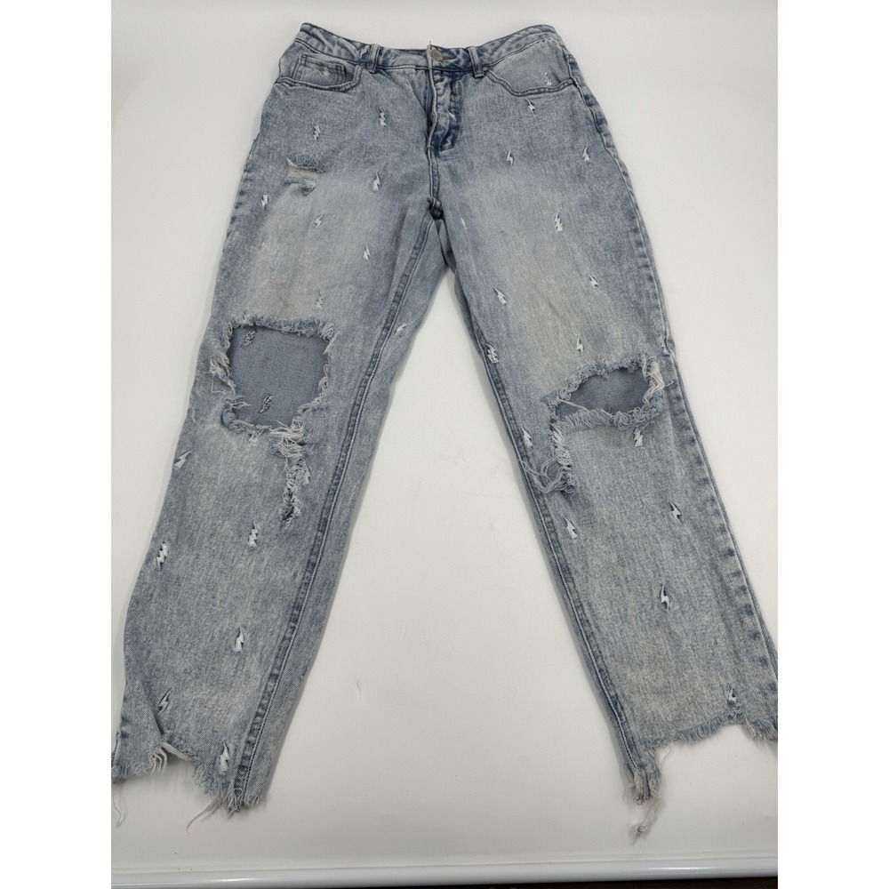 TINSELTOWN Light Wash‎ Distressed Lightning Bolt Jeans Size 9